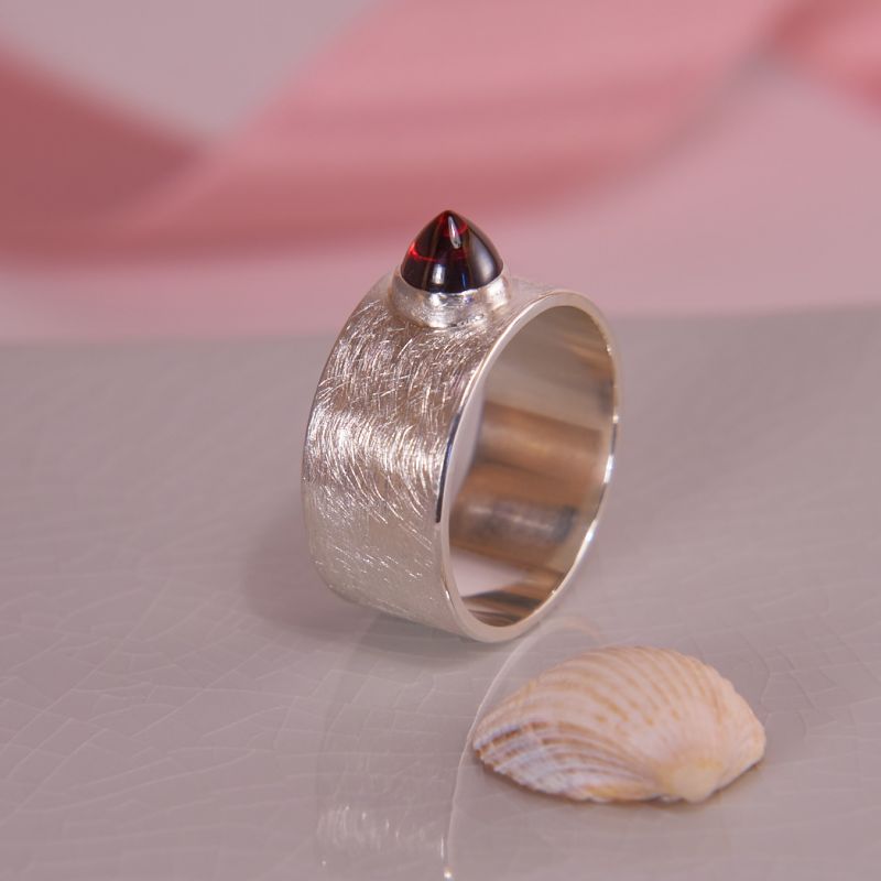 Breiter Granat Ring Silber